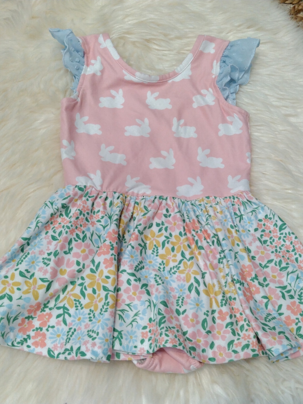 Cheeky Plum Girls Farrah Leotard 3T Pink Floral Bunny Ruffle Sleeveless